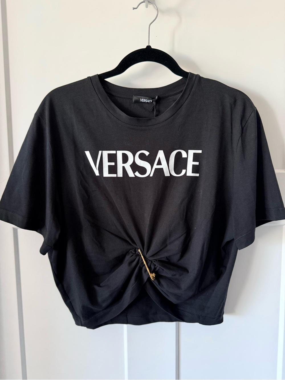 Versace Pin Black Cropped Logo Tee Brand New